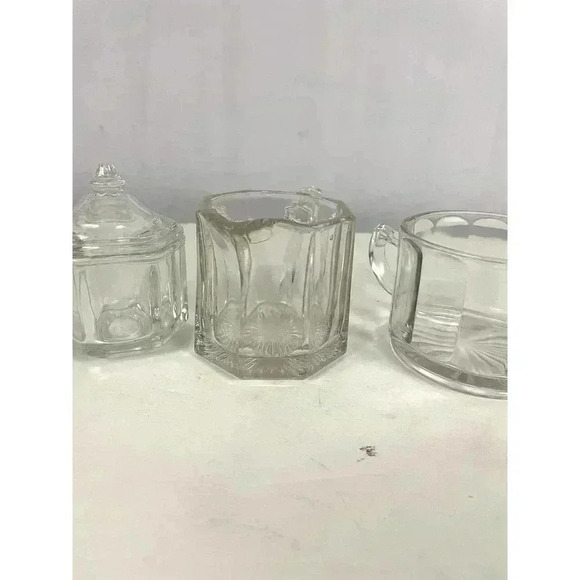 VTG 3 Pc Clear Glass Cup Small Pitcher Jar with Lid Avon Crystal - Picture 12 of 16